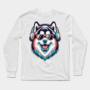 Smiling Finnish Lapphund DJ Rocks the Beat Long Sleeve T-Shirt